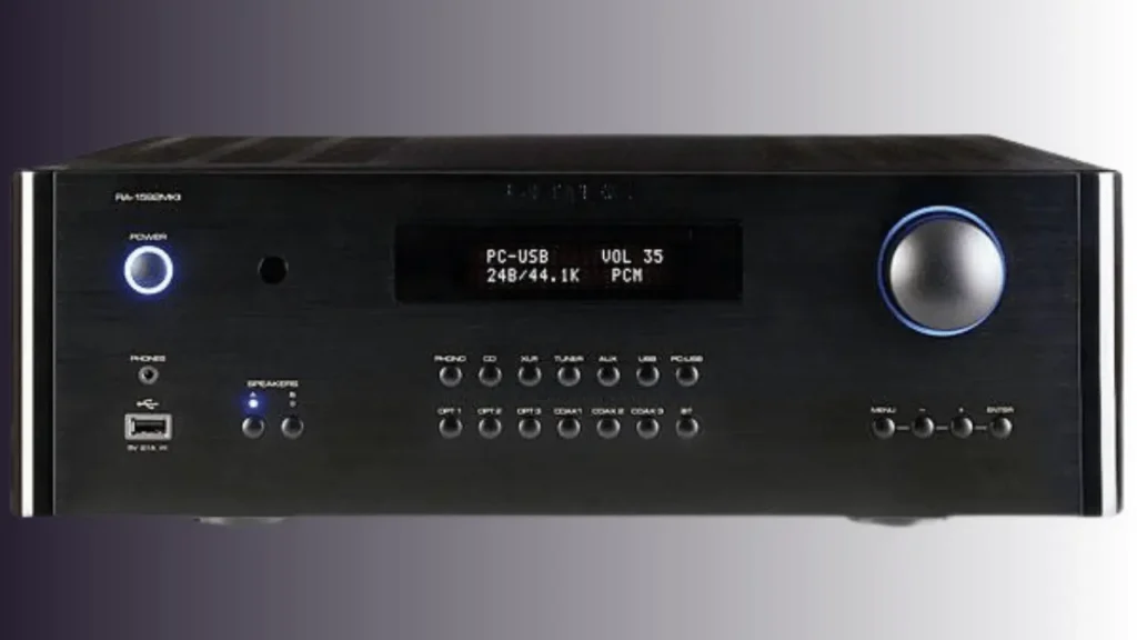 A closer at front panel of Rotel RA-1592MKII